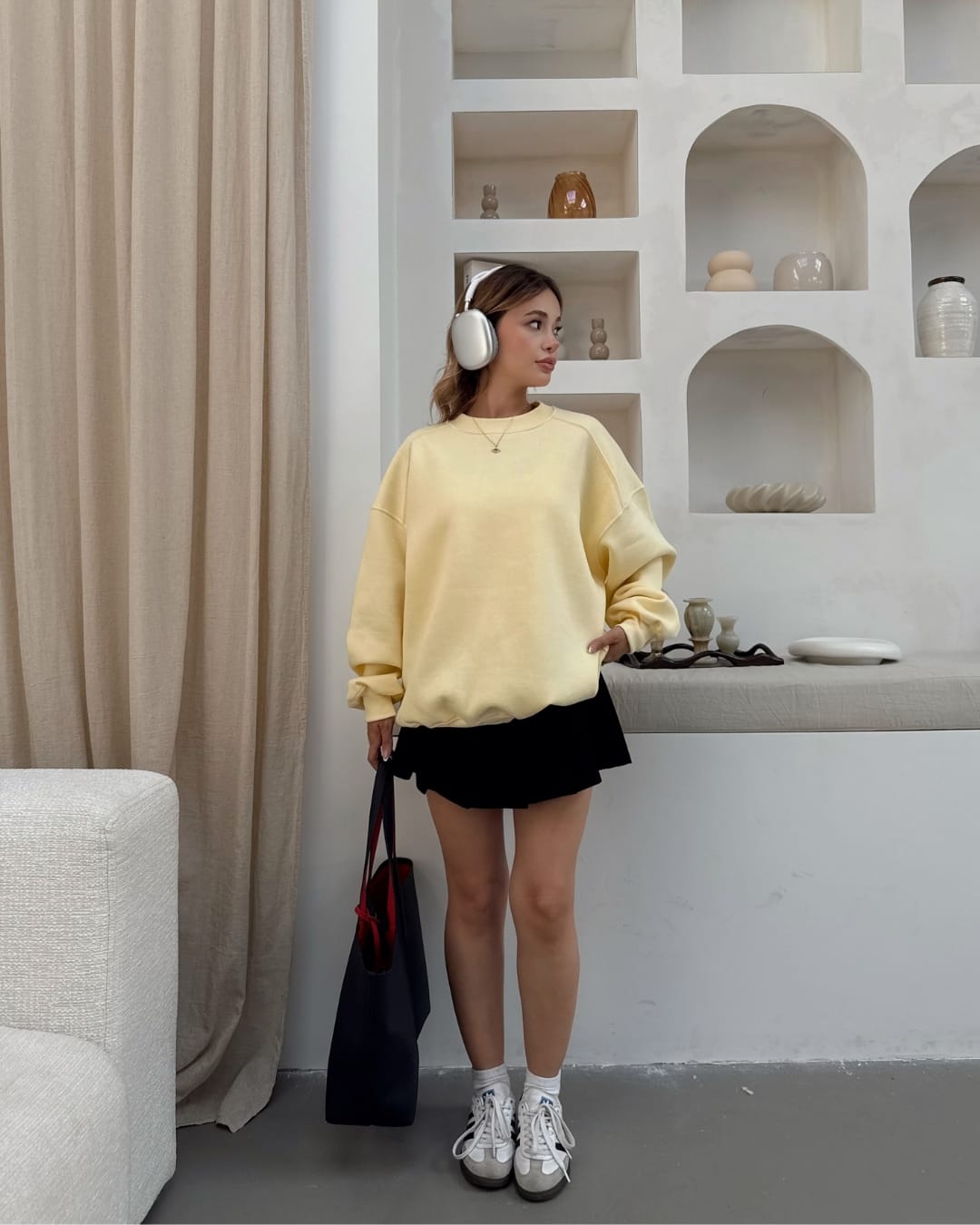 Sarı Basic Oversize Sweatshirt