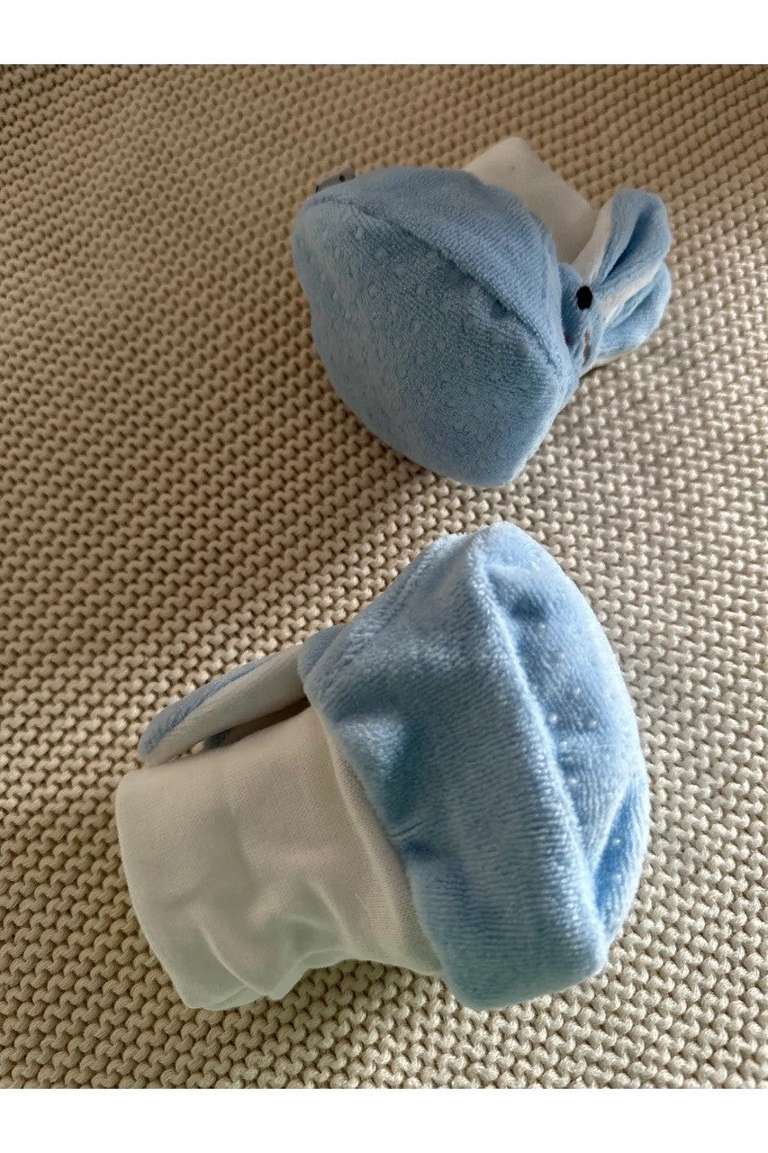 Bebe Mavi Tavşanlı Kaymaz Tabanlı Kadife Bebek Patiği