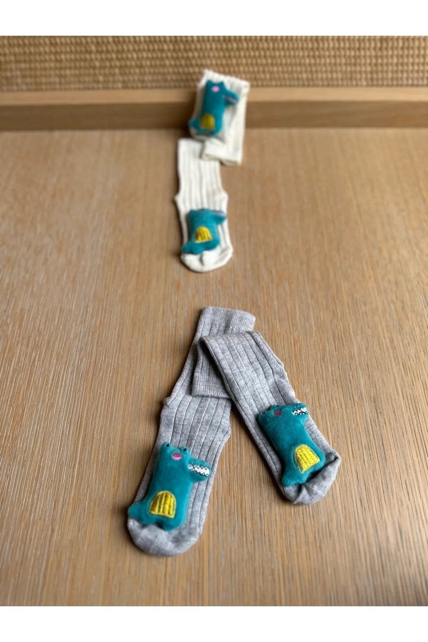 Peluş 3d Oyuncaklı Eğlenceli Bebek Çorabı Gri Dinazor
