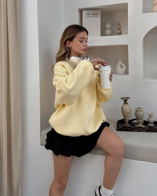 Sarı Basic Oversize Sweatshirt