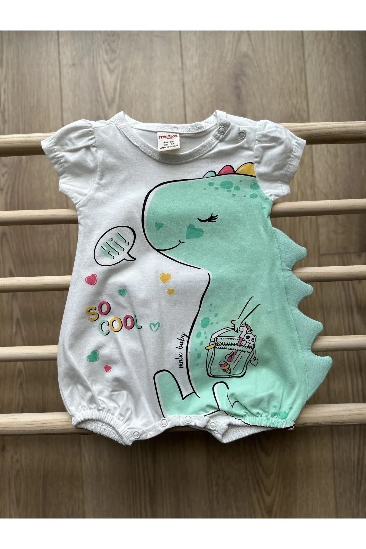 Yeşil Dinazor Baskılı Çıtçıtlı Bebek Body