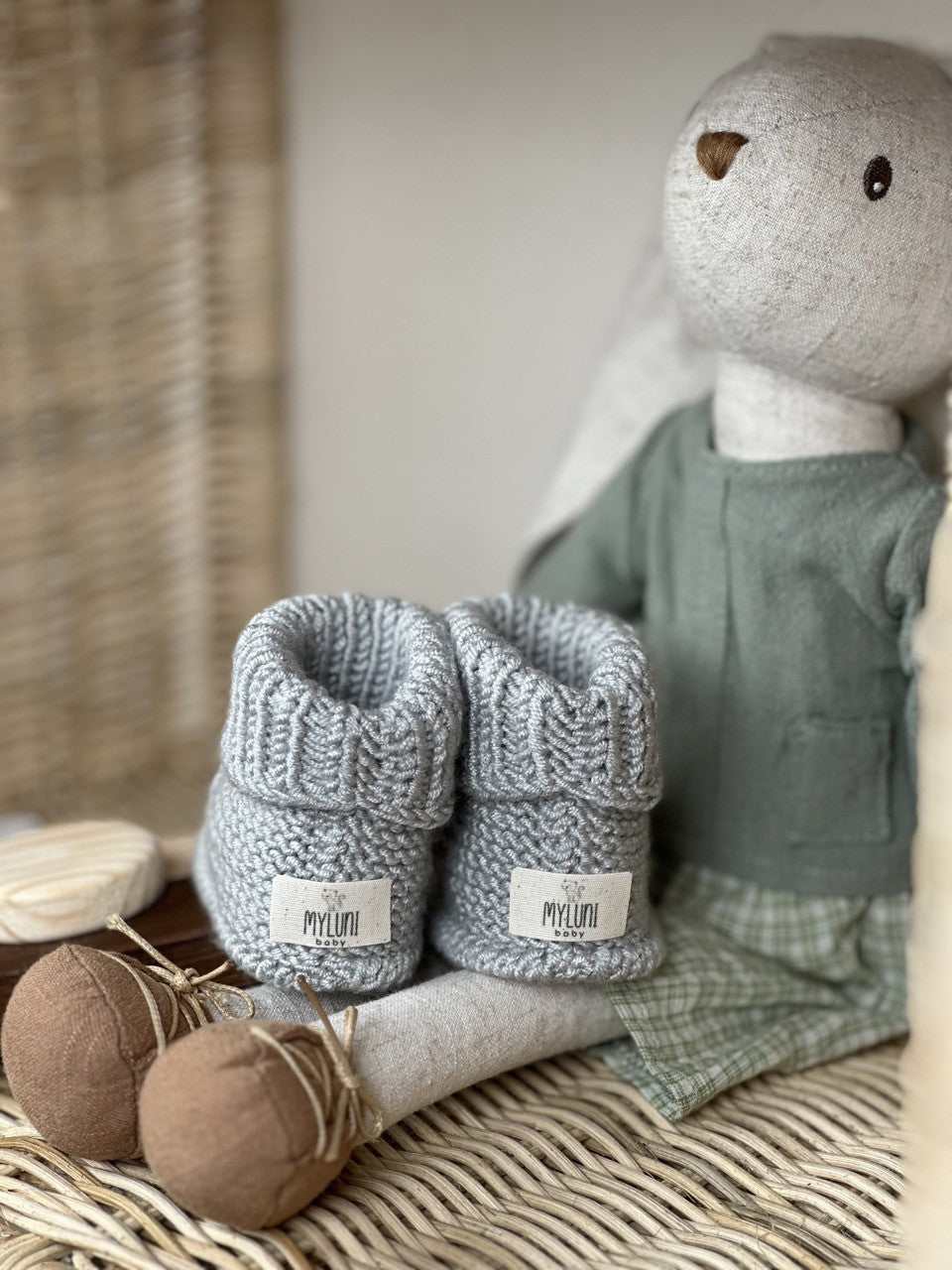 Açık Gri Handmade Katlama Detaylı Örgü Patik