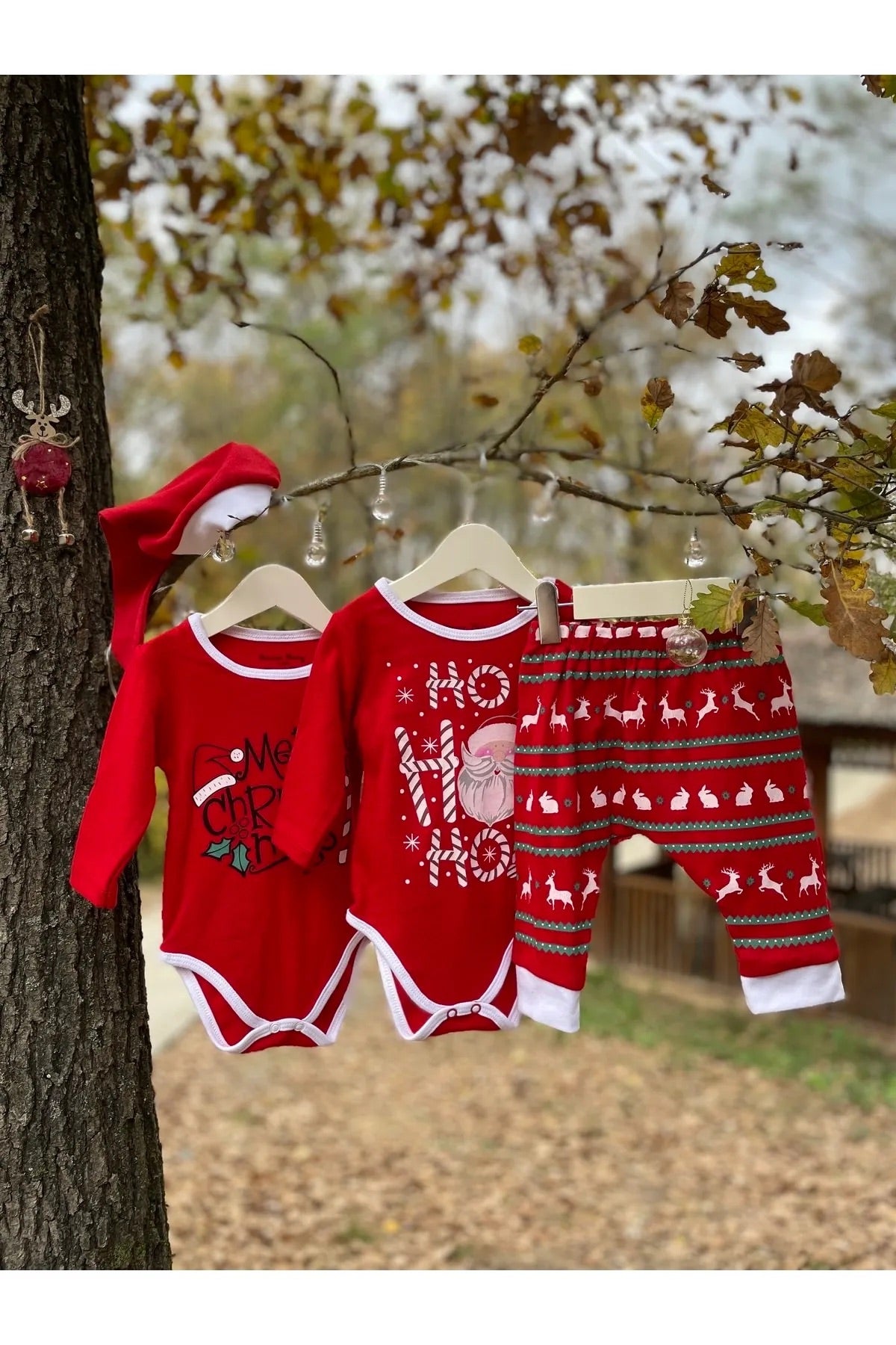 Yılbaşı Temalı Merry Christmas Desenli 3'lü Bebek Takım