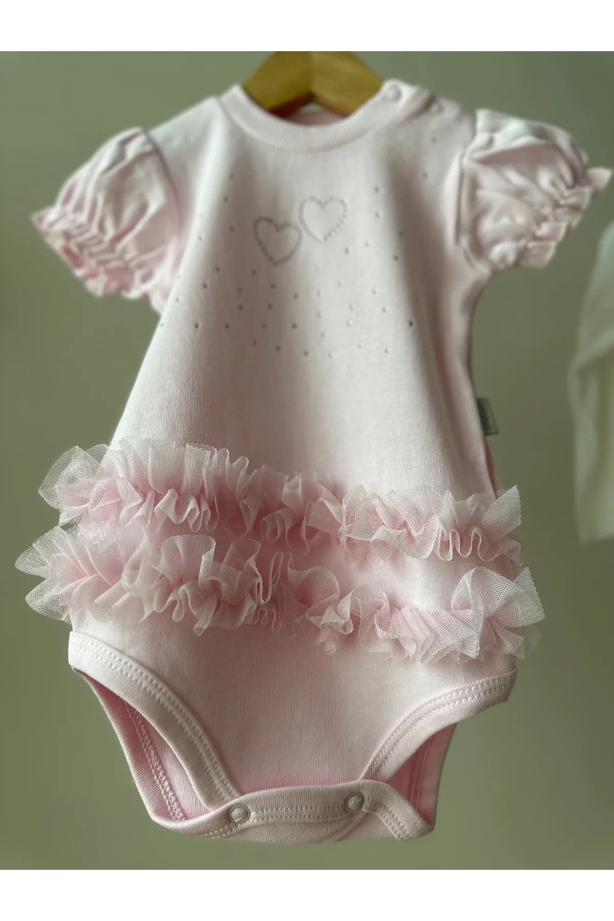 Pembe Tül Detaylı Kız Bebek Çıtçıtlı Body