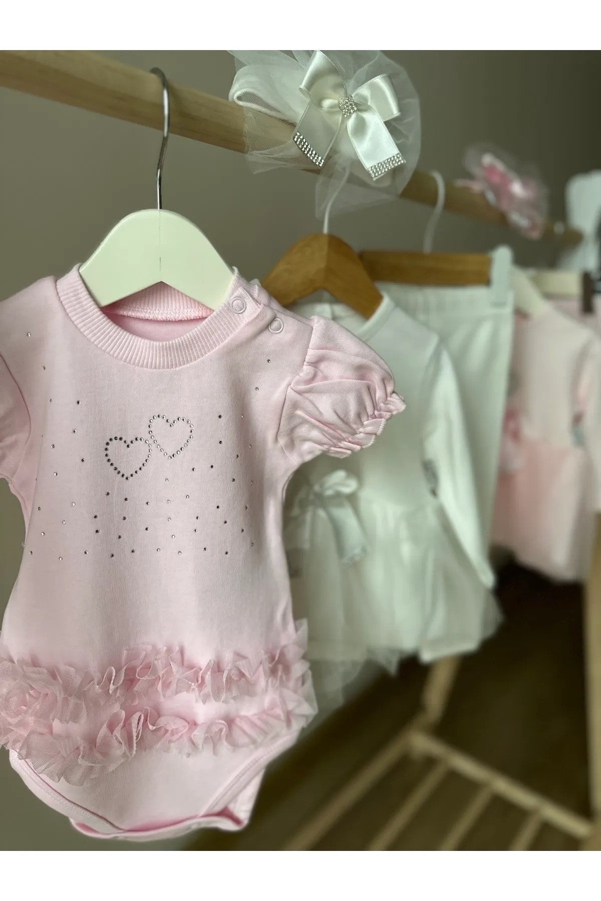 Pembe Tül Detaylı Kız Bebek Çıtçıtlı Body