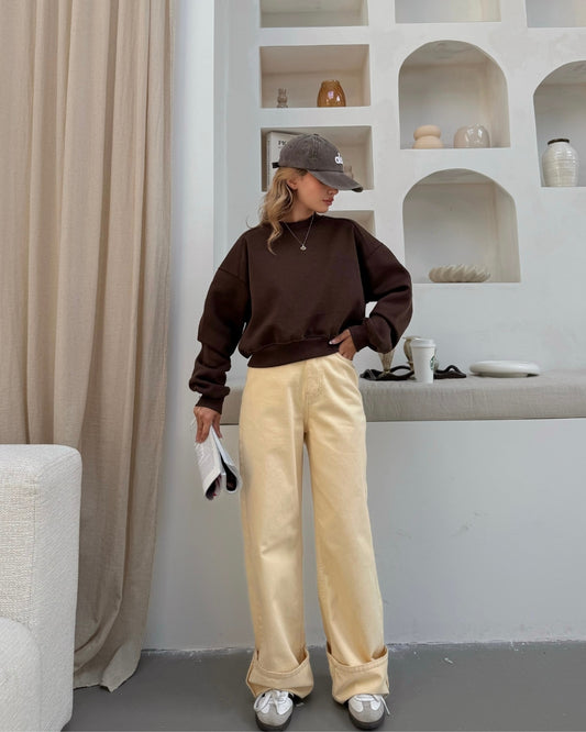 Kahverengi Basic Crop Sweatshirt