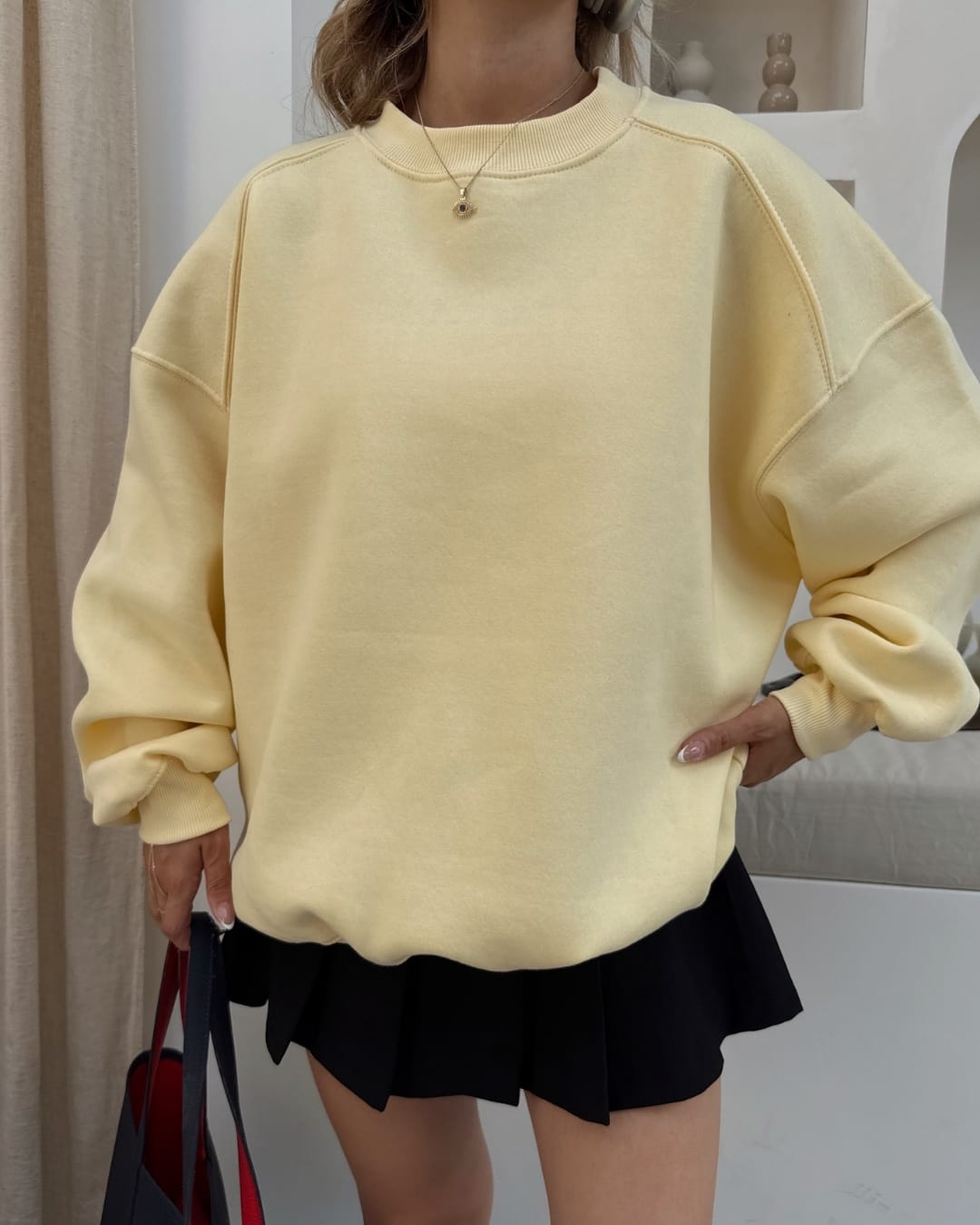 Sarı Basic Oversize Sweatshirt