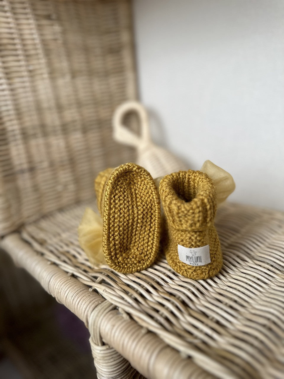 Handmade Tül Fiyonk Detaylı Yeşil Kız Bebek Patik