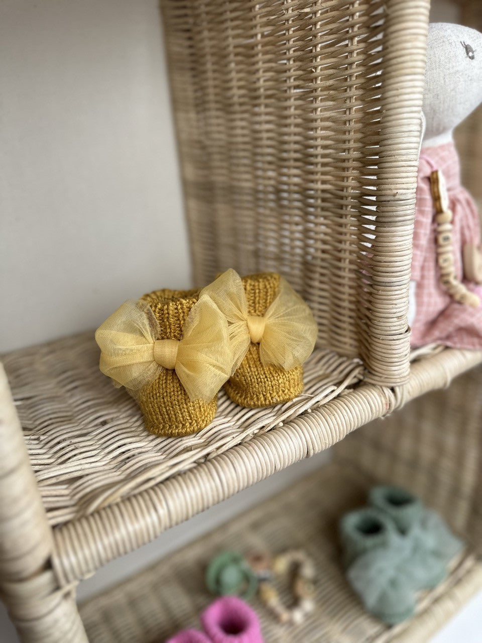 Handmade Tül Fiyonk Detaylı Yeşil Kız Bebek Patik