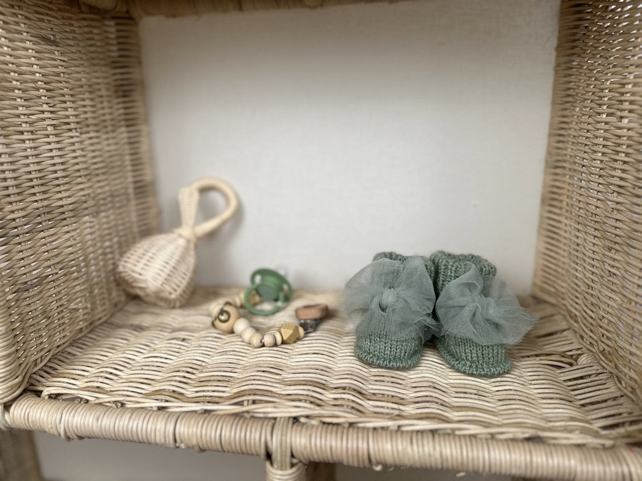 Handmade Tül Fiyonk Detaylı Yeşil Kız Bebek Patik