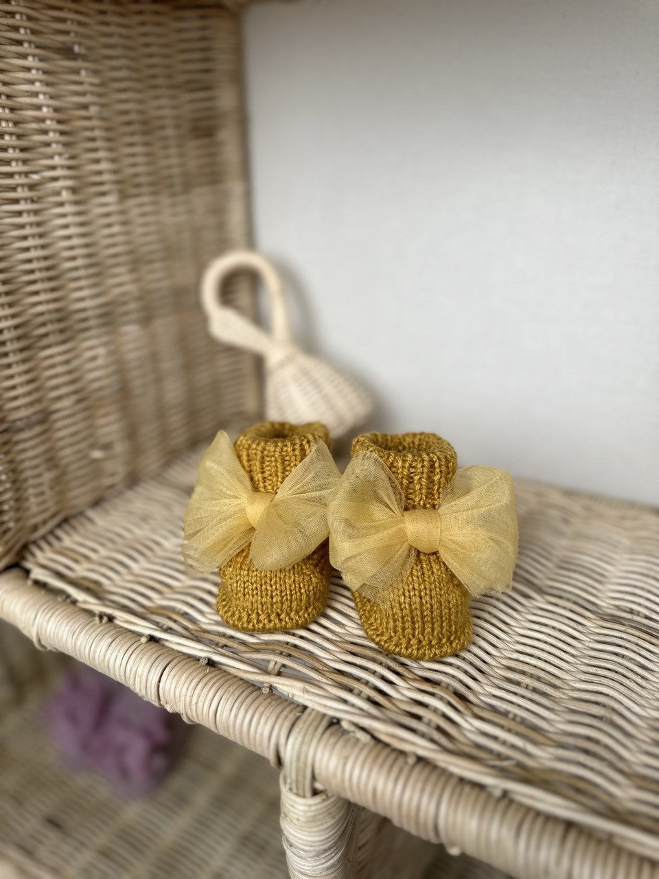 Handmade Tül Fiyonk Detaylı Yeşil Kız Bebek Patik
