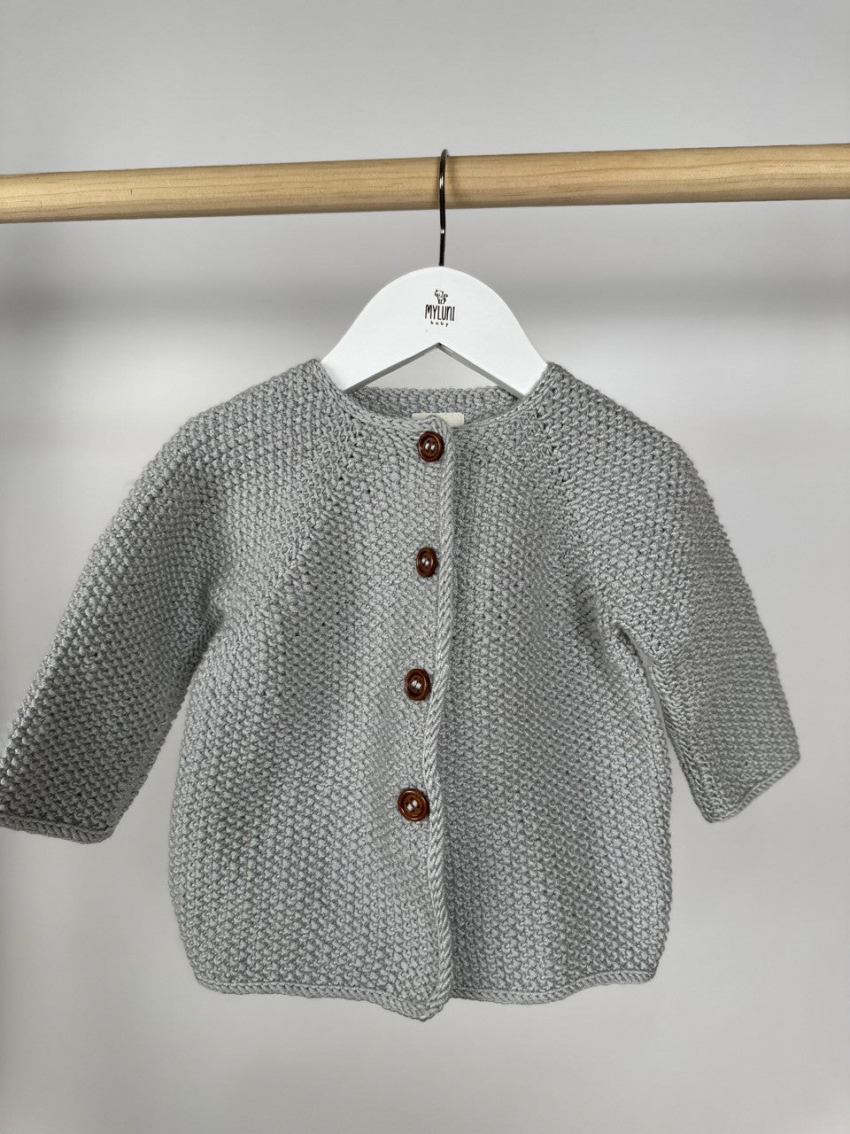 Gri Handmade Önden Düğmeli Bebek Ceketi
