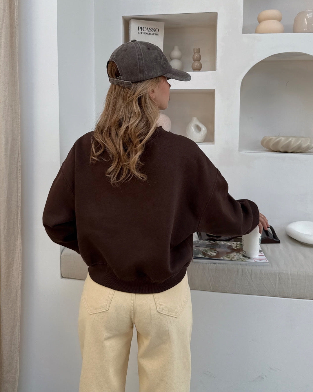 Kahverengi Basic Crop Sweatshirt