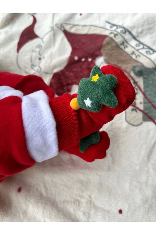 Peluş 3d Yılbaşı Ağaç Figürlü, Eğlenceli Bebek Çorabı
