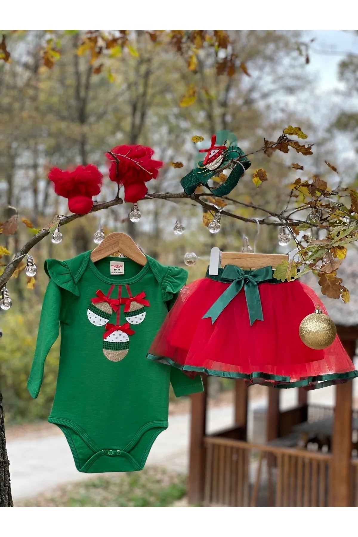 Yılbaşı Temalı Tütü Etekli Bandanalı Kız Bebek Takım