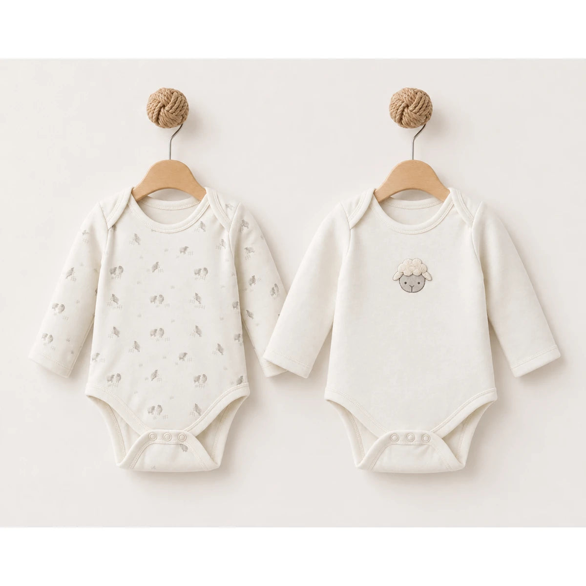 Kuzu Desenli Organik Unisex 2'li Çıtçıtlı Bebek Body