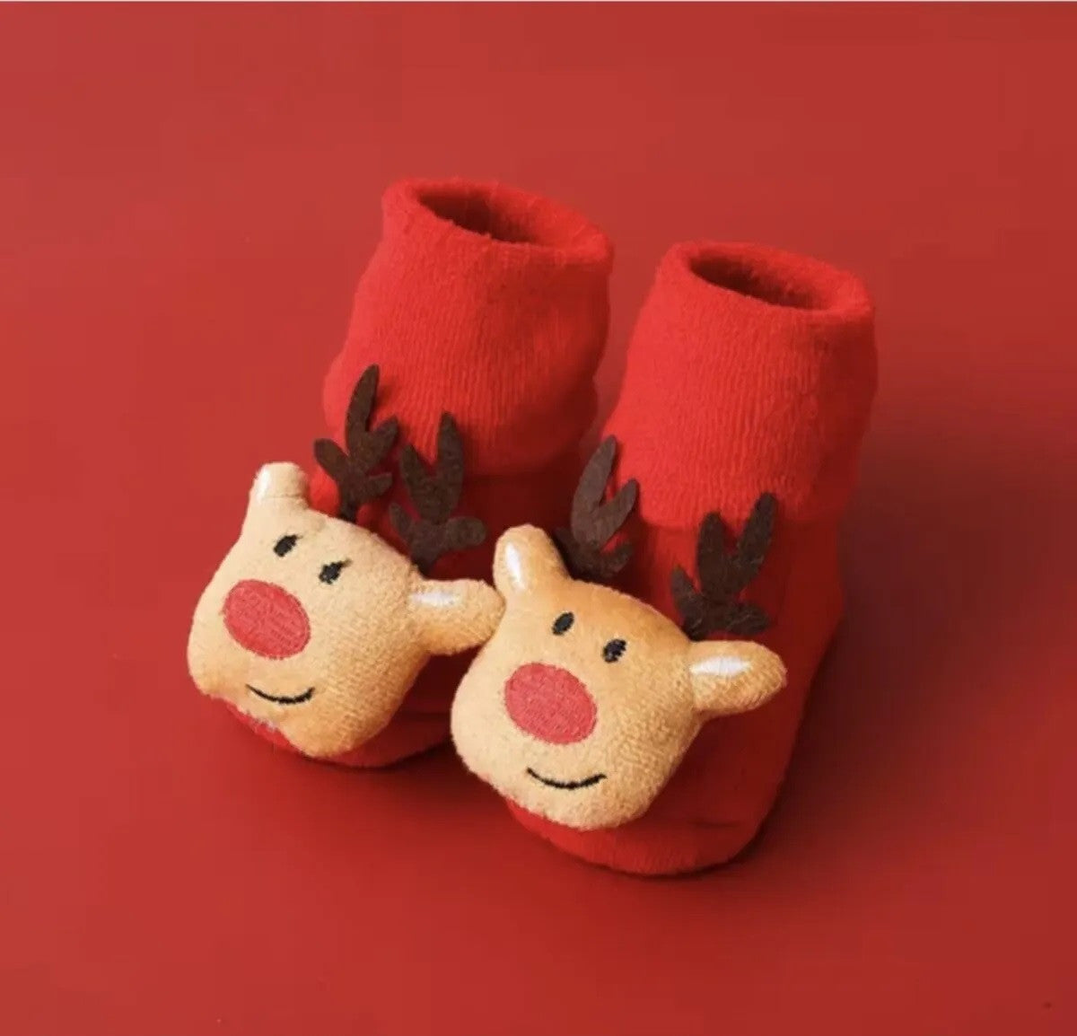 Peluş 3d Ren Geyiği Karakterli, Eğlenceli Bebek Çorabı