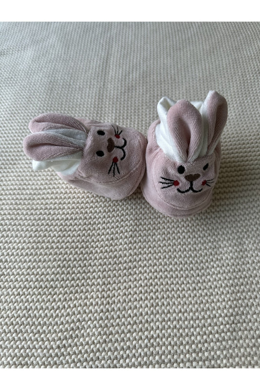 Somon Tavşanlı Kaymaz Tabanlı Kadife Bebek Patiği