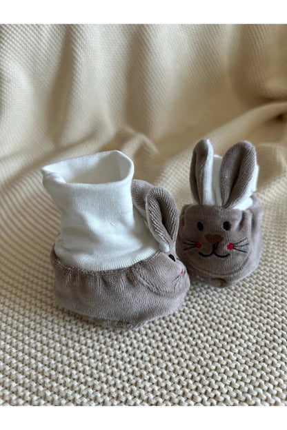 Tavşanlı Kaymaz Tabanlı Kadife Bebek Patiği