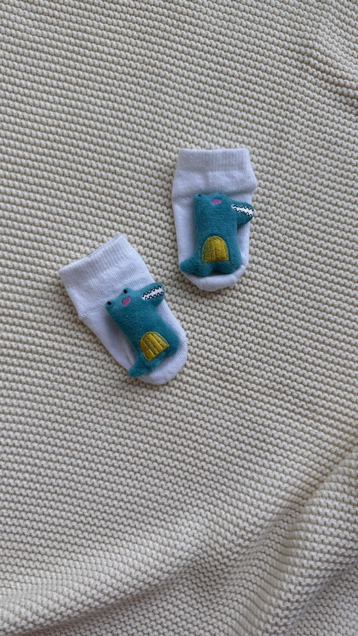 Peluş 3D Dinozor Oyuncaklı Eğlenceli Beyaz Bebek Çorabı