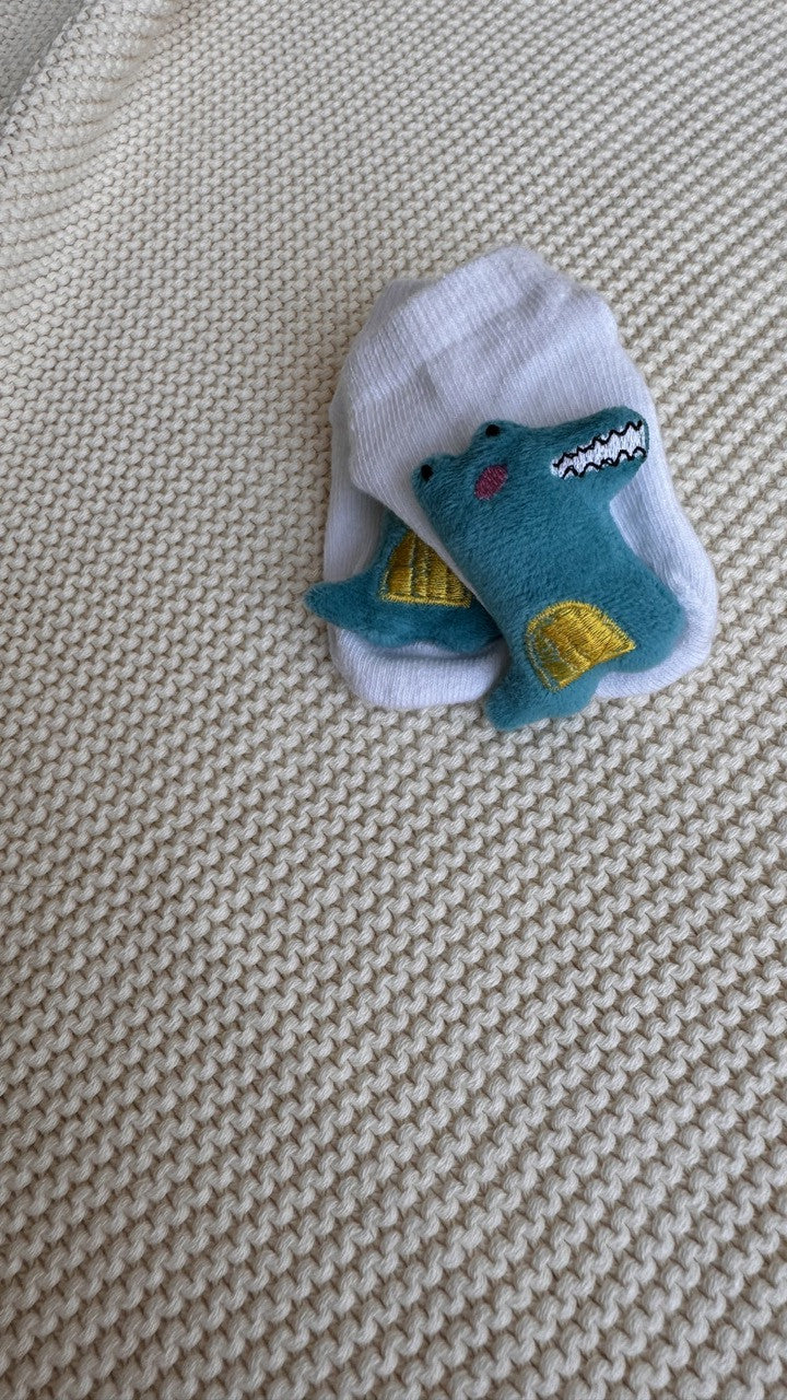 Peluş 3D Dinozor Oyuncaklı Eğlenceli Beyaz Bebek Çorabı