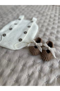 Kahverengi Handmade Güpür Bağcıklı Yenidoğan Kız Bebek Babet