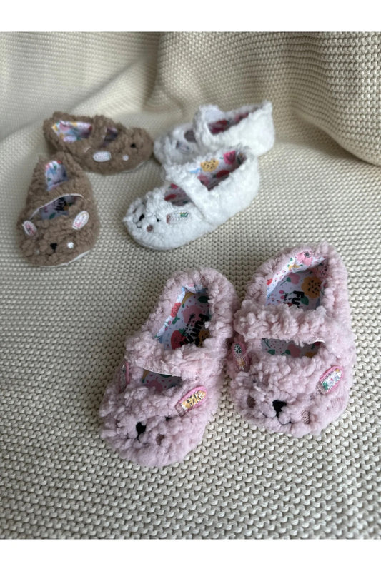 Pembe Tavşan Nakış Detaylı Yumuşak Tabanlı Kız Bebek İlk Adım Ayakkabısı