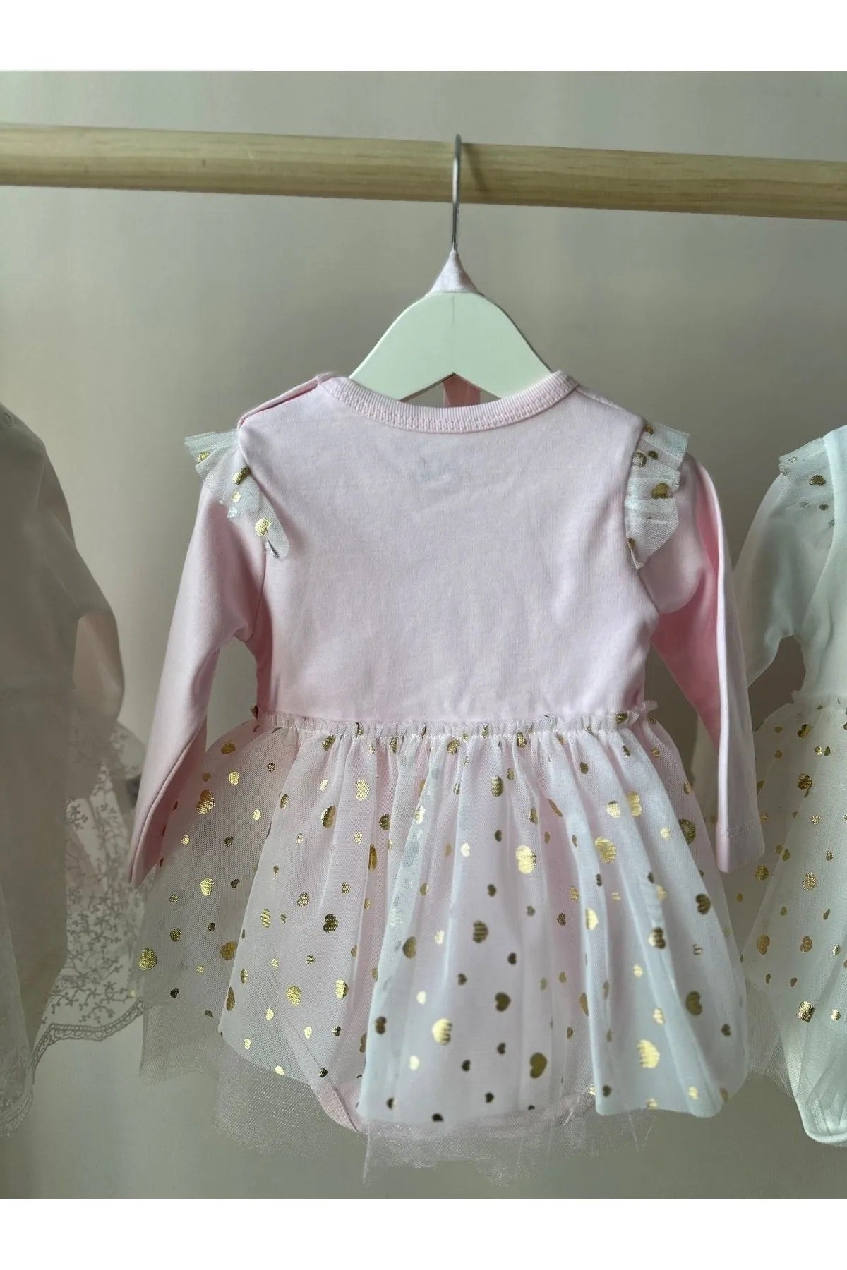 Pembe Puantiyeli Tütü Etekli Saç Bantlı Elbise Set