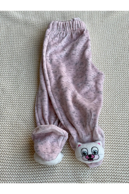 Pembe Çıngıraklı 3d Peluş Oyuncak Patikli Kadife Pantolon