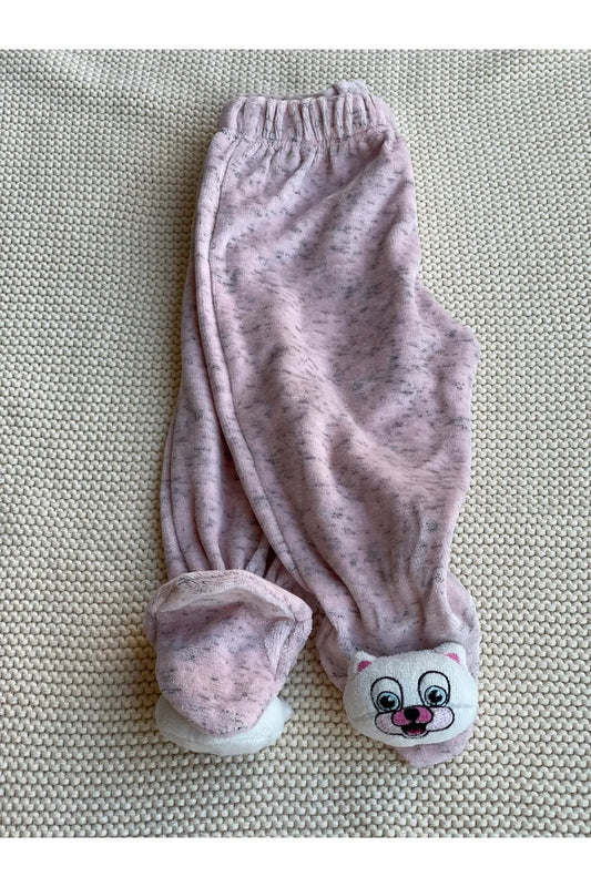 Pembe Çıngıraklı 3d Peluş Oyuncak Patikli Kadife Pantolon