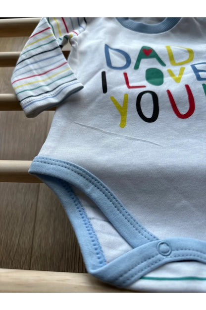 Mavi ''Dad I Love You!'' Baskılı Detaylı Çıtçıtlı Body