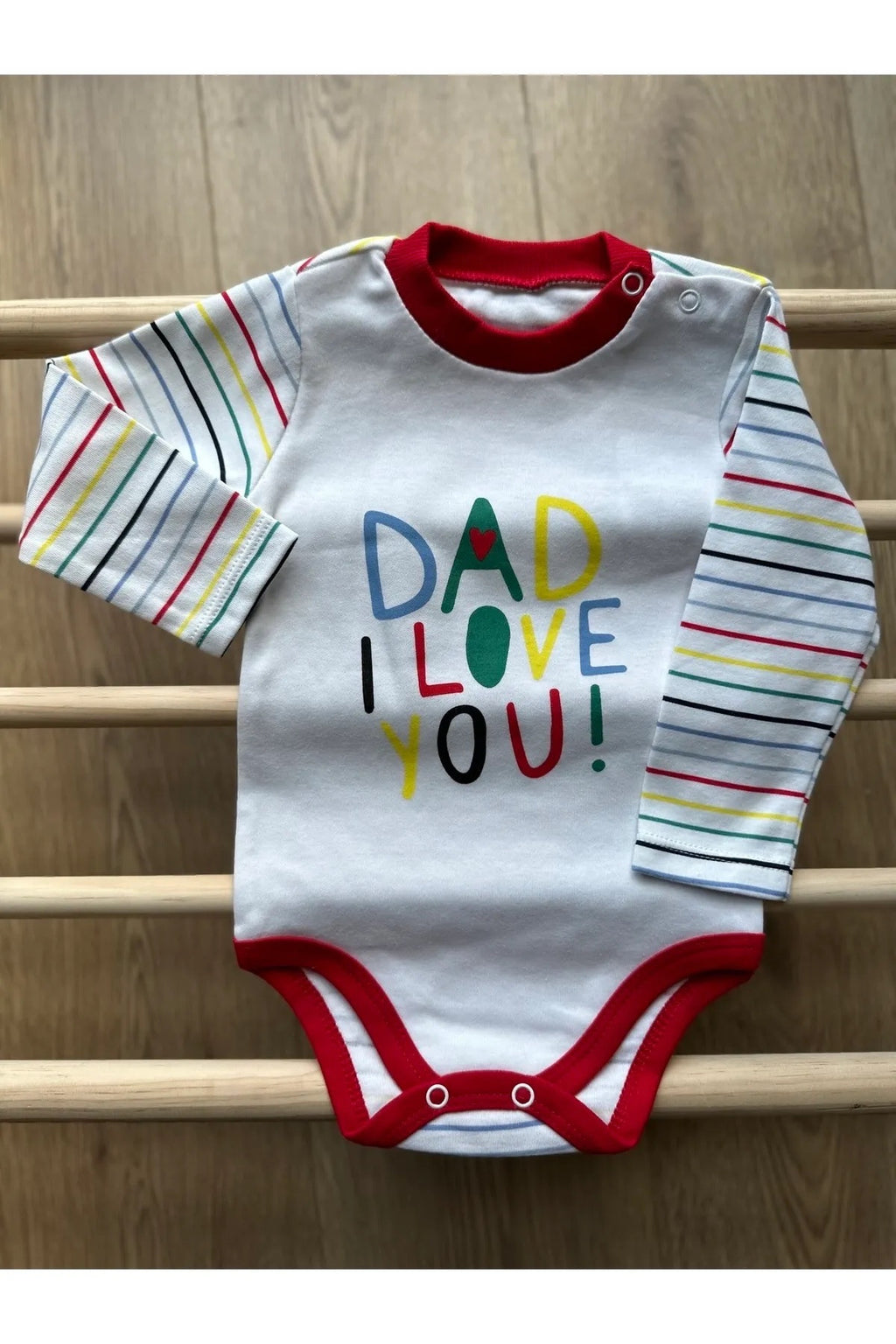 Kırmızı ''Dad I Love You!'' Baskılı Detaylı Çıtçıtlı Body