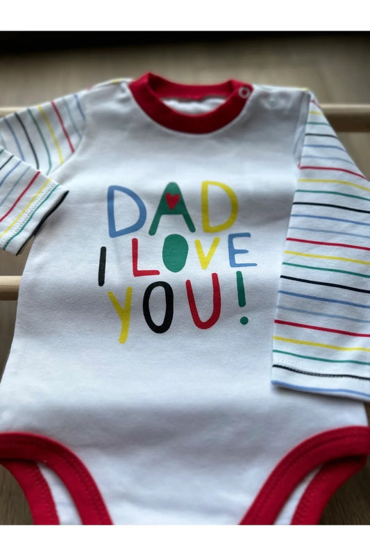 Kırmızı ''Dad I Love You!'' Baskılı Detaylı Çıtçıtlı Body