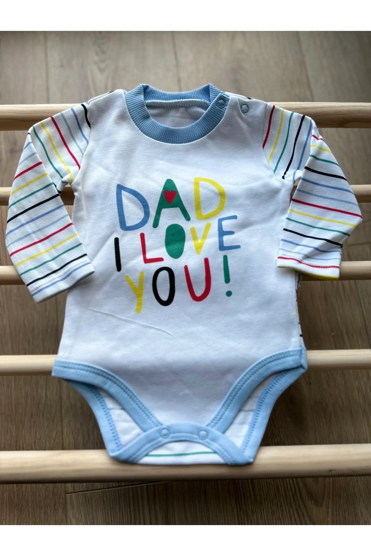 Mavi ''Dad I Love You!'' Baskılı Detaylı Çıtçıtlı Body