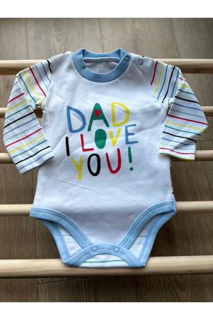 Mavi ''Dad I Love You!'' Baskılı Detaylı Çıtçıtlı Body
