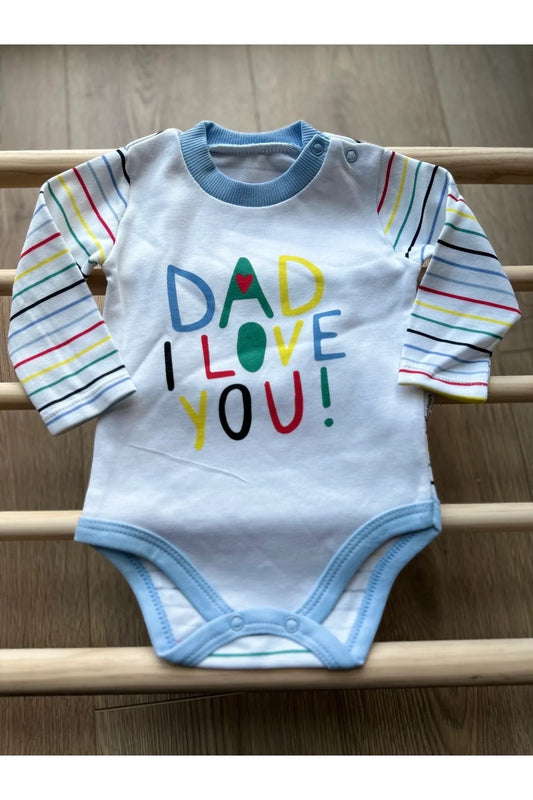 Mavi ''Dad I Love You!'' Baskılı Detaylı Çıtçıtlı Body