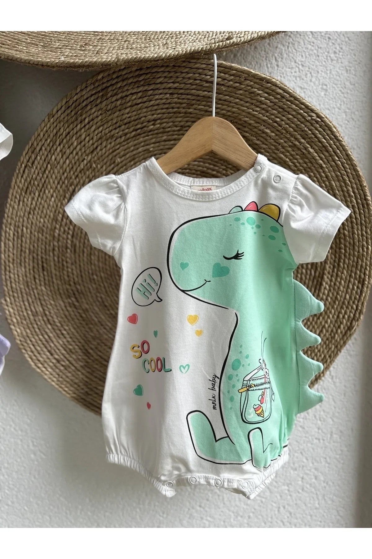 Yeşil Dinazor Baskılı Çıtçıtlı Bebek Body