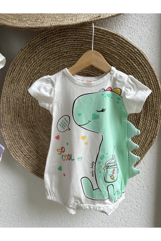 Yeşil Dinazor Baskılı Çıtçıtlı Bebek Body