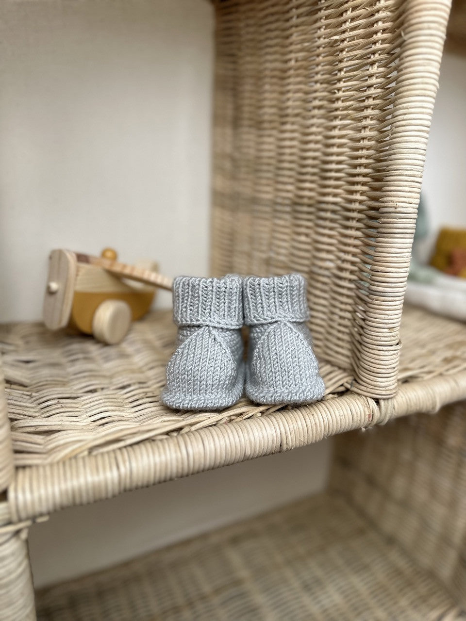 Açık Gri Handmade Katlama Detaylı Örgü Patik