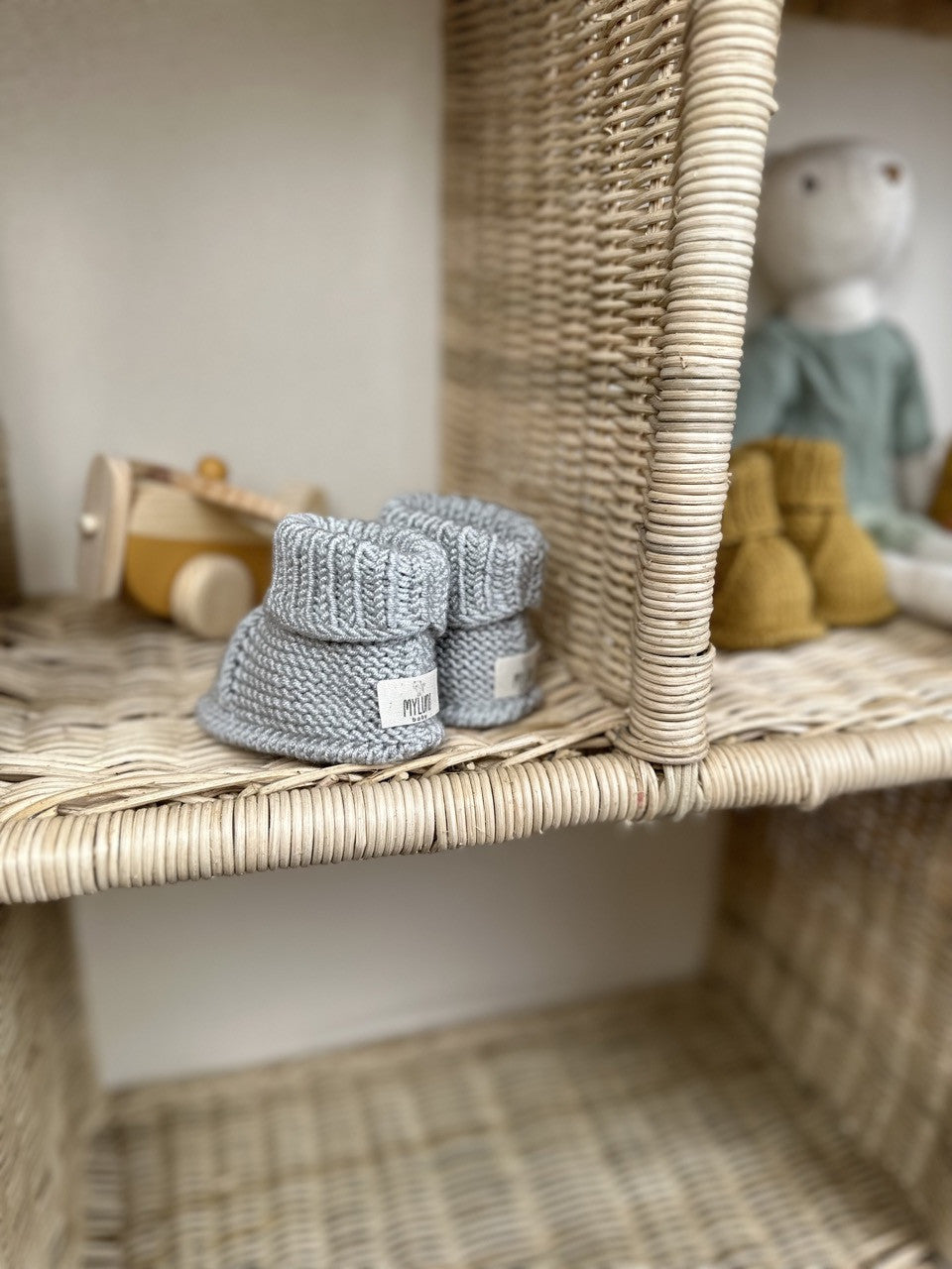 Açık Gri Handmade Katlama Detaylı Örgü Patik