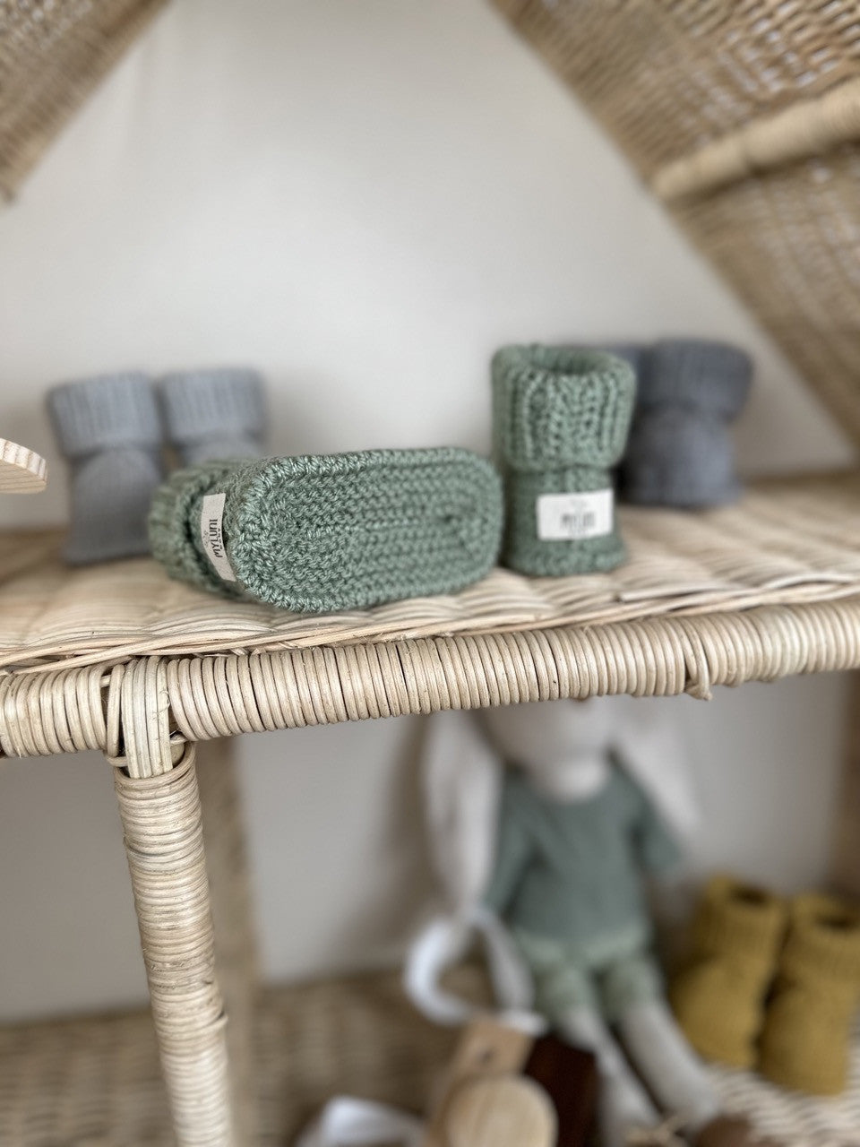 Yeşil Handmade Katlama Detaylı Örgü Patik