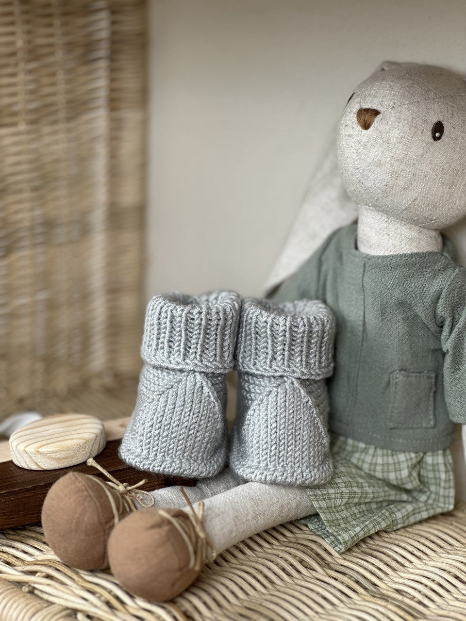 Açık Gri Handmade Katlama Detaylı Örgü Patik