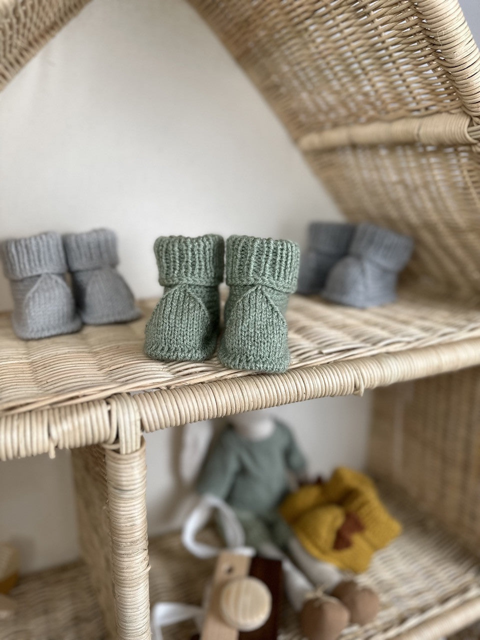 Yeşil Handmade Katlama Detaylı Örgü Patik
