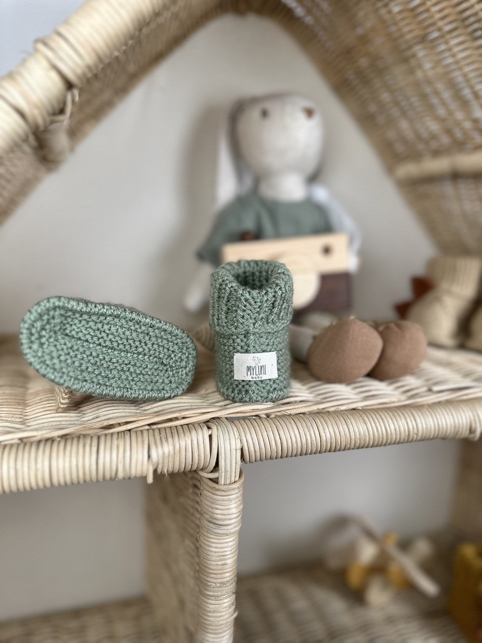 Yeşil Handmade Dinozor Figürlü Bebek Patik
