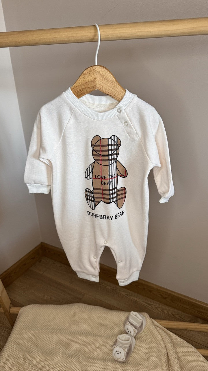 Krem ''Love The Bear'' Ayıcık Baskılı Bebek Tulum