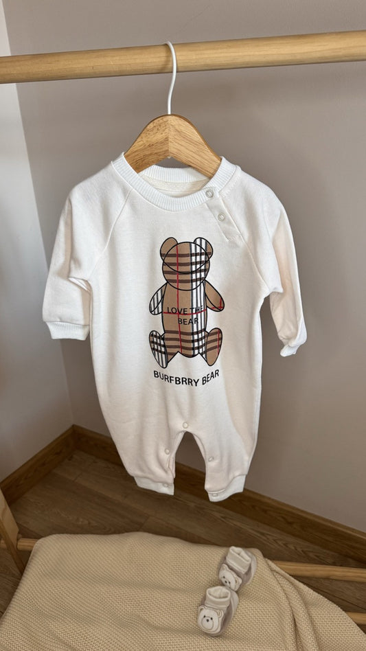 Krem ''Love The Bear'' Ayıcık Baskılı Bebek Tulum