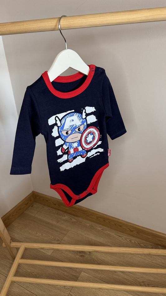 Lacivert Captain Marvel Baskılı Erkek Bebek Body