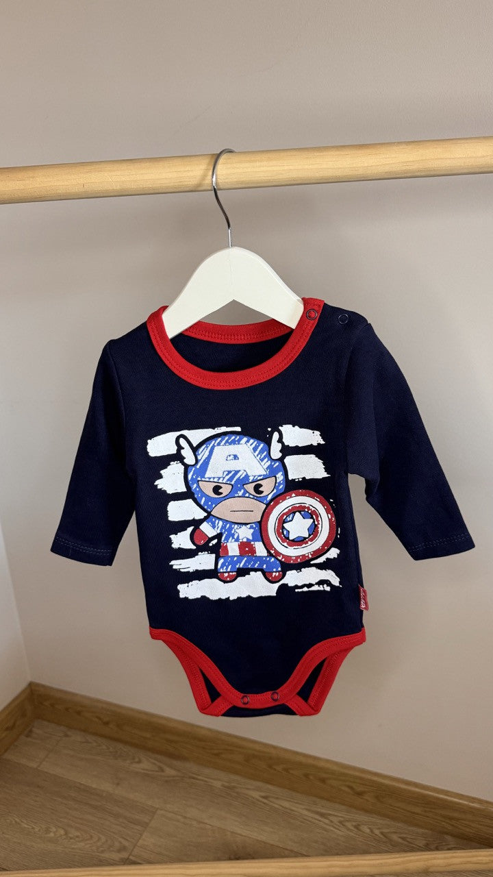 Lacivert Captain Marvel Baskılı Erkek Bebek Body