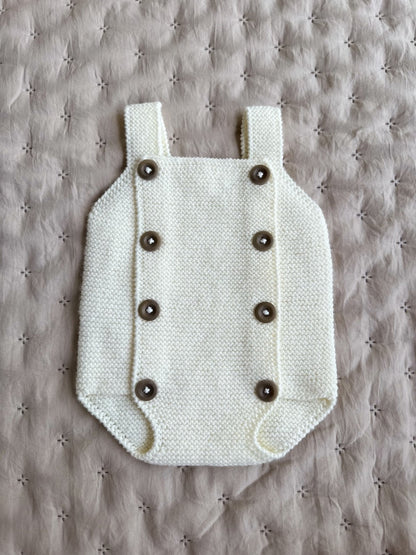 Krem Handmade Düğme Detaylı Yenidoğan Bebek Tulum