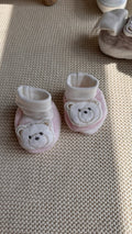 Pembe Peluş 3D Ayıcıklı Kadife Bebek Patiği
